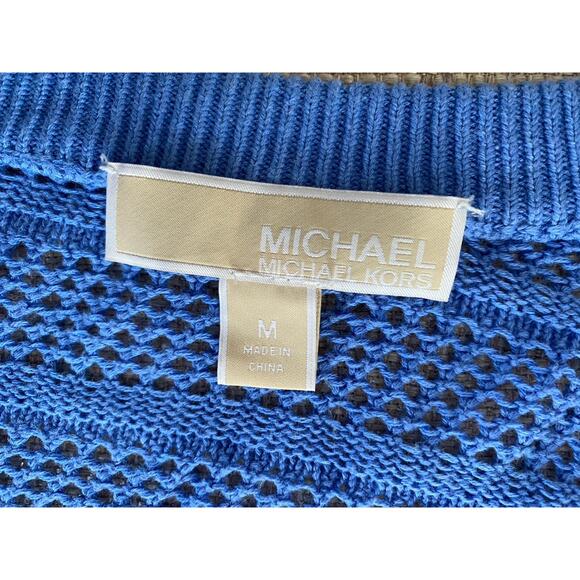 MICHAEL KORS Sweater Womens V-Neck Sheer Long Sleeve Hi-Low Cotton Blend Blue M - Picture 5 of 6